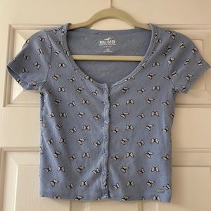 Blue Butterfly Hollister Button Down Top